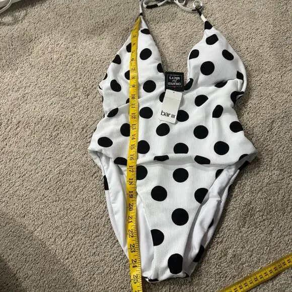 NWT Bar III White & Black Polka Dot Swimsuit One Piece Plunging Neck Size Large - Picture 5 of 10